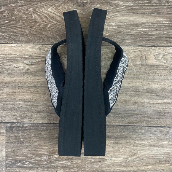 Skechers Yoga Foam Wms 10 Slip On Platform Thong Black Flip Flop Bling Sandal - Picture 6 of 8